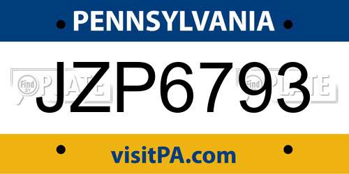 JZP6793 Pennsylvania License Plate