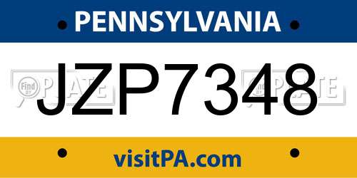 JZP7348 Pennsylvania License Plate