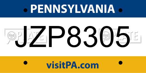 JZP8305 Pennsylvania License Plate