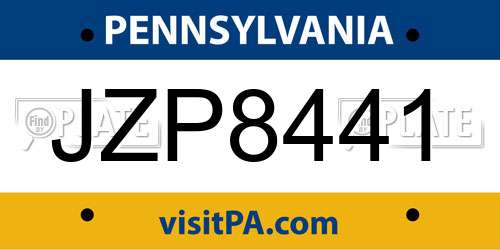 JZP8441 Pennsylvania License Plate