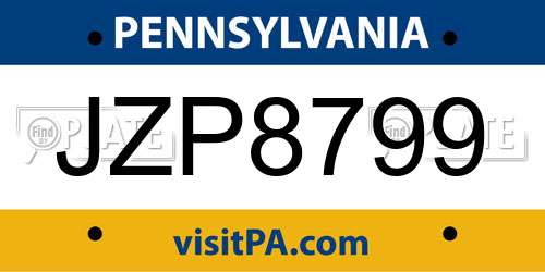 JZP8799 Pennsylvania License Plate