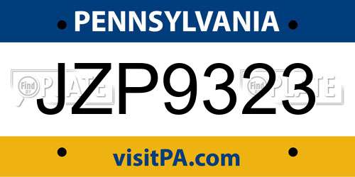 JZP9323 Pennsylvania License Plate