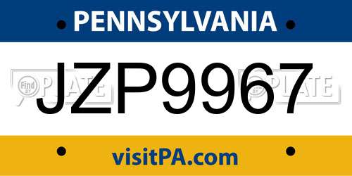 JZP9967 Pennsylvania License Plate