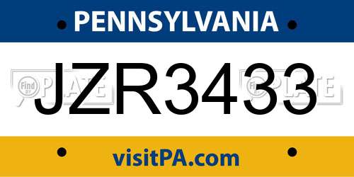 JZR3433 Pennsylvania License Plate