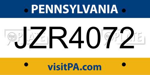 JZR4072 Pennsylvania License Plate