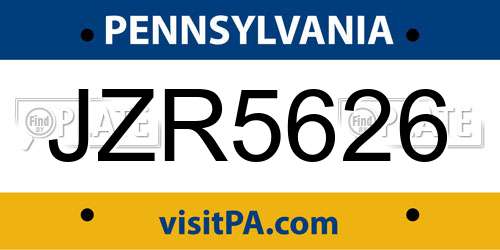 JZR5626 Pennsylvania License Plate