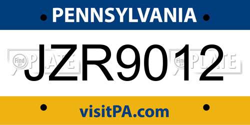 JZR9012 Pennsylvania License Plate