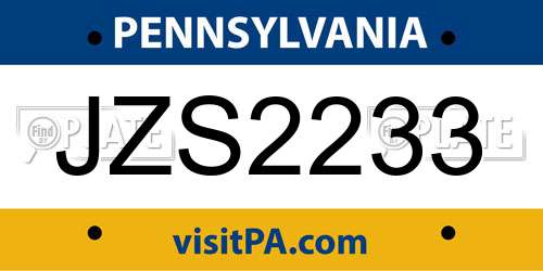 JZS2233 Pennsylvania License Plate