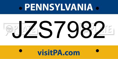 JZS7982 Pennsylvania License Plate