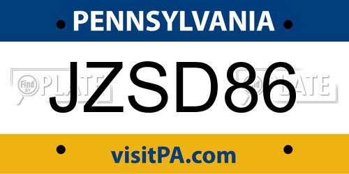 JZSD86 Pennsylvania License Plate