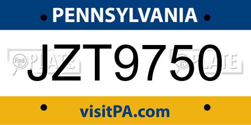 JZT9750 Pennsylvania License Plate