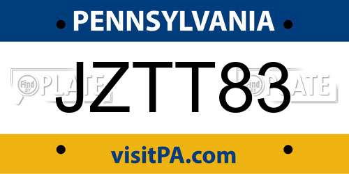 JZTT83 Pennsylvania License Plate