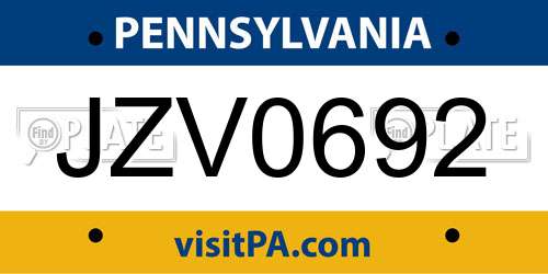 JZV0692 Pennsylvania License Plate