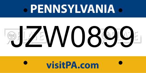 JZW0899 Pennsylvania License Plate