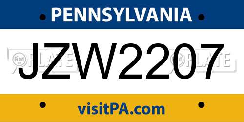 JZW2207 Pennsylvania License Plate