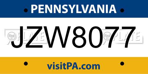 JZW8077 Pennsylvania License Plate