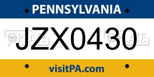 JZX0430 Pennsylvania License Plate