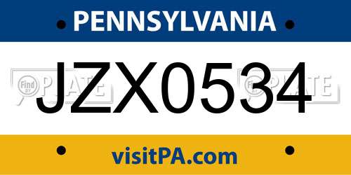 JZX0534 Pennsylvania License Plate