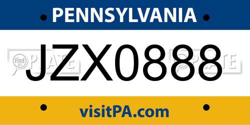 JZX0888 Pennsylvania License Plate