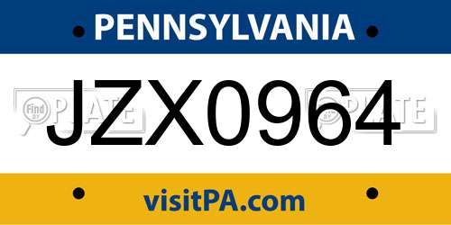 JZX0964 Pennsylvania License Plate