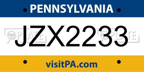 JZX2233 Pennsylvania License Plate