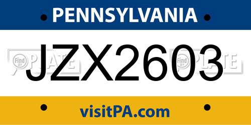 JZX2603 Pennsylvania License Plate