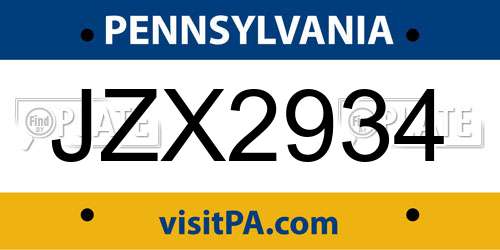 JZX2934 Pennsylvania License Plate