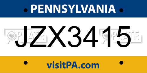 JZX3415 Pennsylvania License Plate
