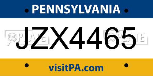 JZX4465 Pennsylvania License Plate