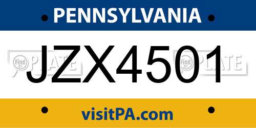 JZX4501 Pennsylvania License Plate