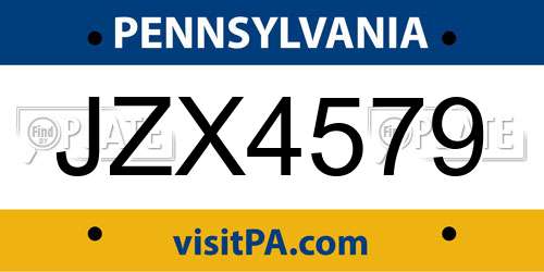 JZX4579 Pennsylvania License Plate