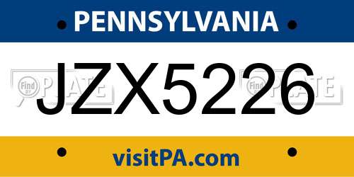 JZX5226 Pennsylvania License Plate