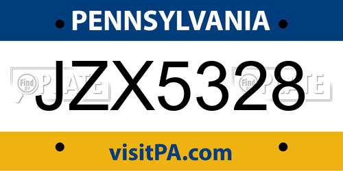 JZX5328 Pennsylvania License Plate