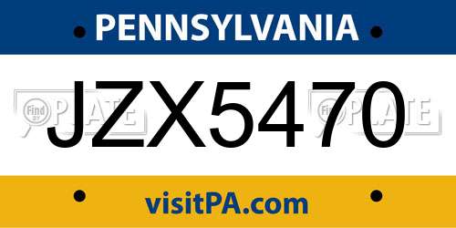 JZX5470 Pennsylvania License Plate