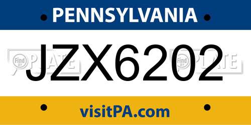 JZX6202 Pennsylvania License Plate