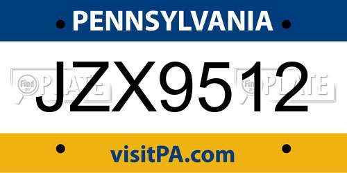 JZX9512 Pennsylvania License Plate