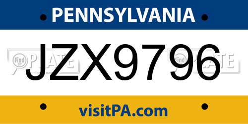 JZX9796 Pennsylvania License Plate