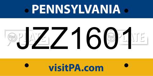 JZZ1601 Pennsylvania License Plate