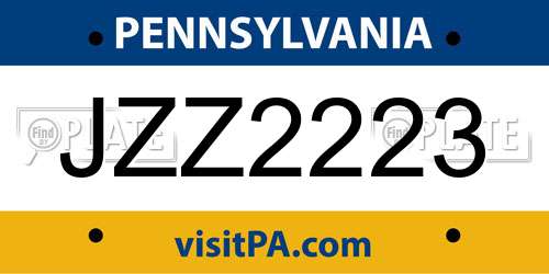 JZZ2223 Pennsylvania License Plate