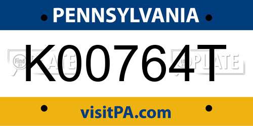 K00764T Pennsylvania License Plate