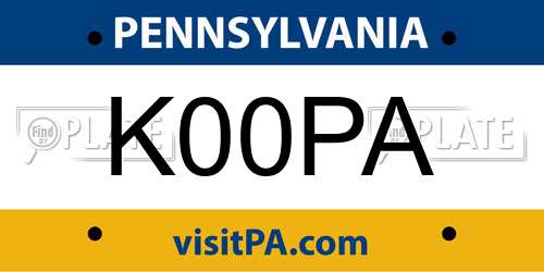 K00PA Pennsylvania License Plate