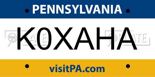 K0XAHA Pennsylvania License Plate