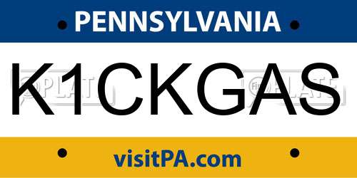 K1CKGAS Pennsylvania License Plate