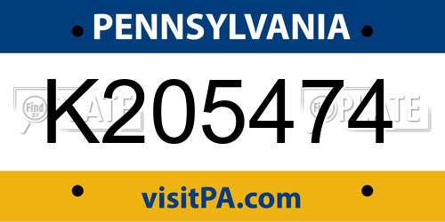 K205474 Pennsylvania License Plate