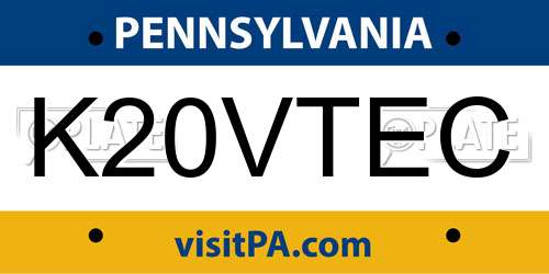 K20VTEC Pennsylvania License Plate