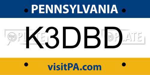K3DBD Pennsylvania License Plate