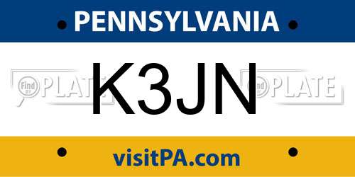K3JN Pennsylvania License Plate