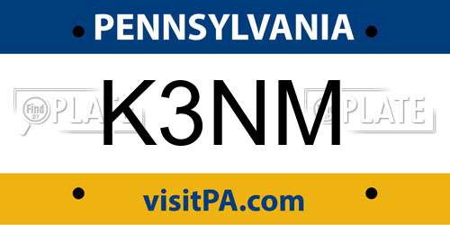 K3NM Pennsylvania License Plate