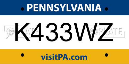 K433WZ Pennsylvania License Plate