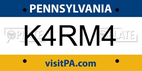 K4RM4 Pennsylvania License Plate